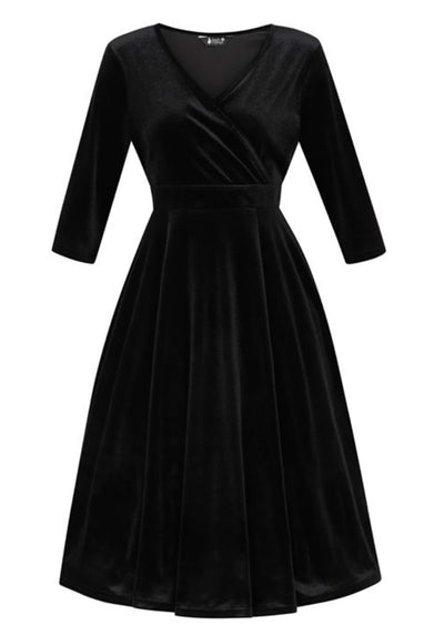 Lyra Black Velvet Kellomekko-Lady Vintage-Miss Windy Shop