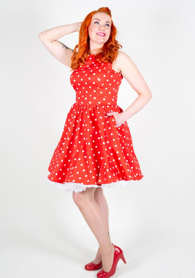 Red Polka Dot Tea Kellomekko-Lady Vintage-Miss Windy Shop