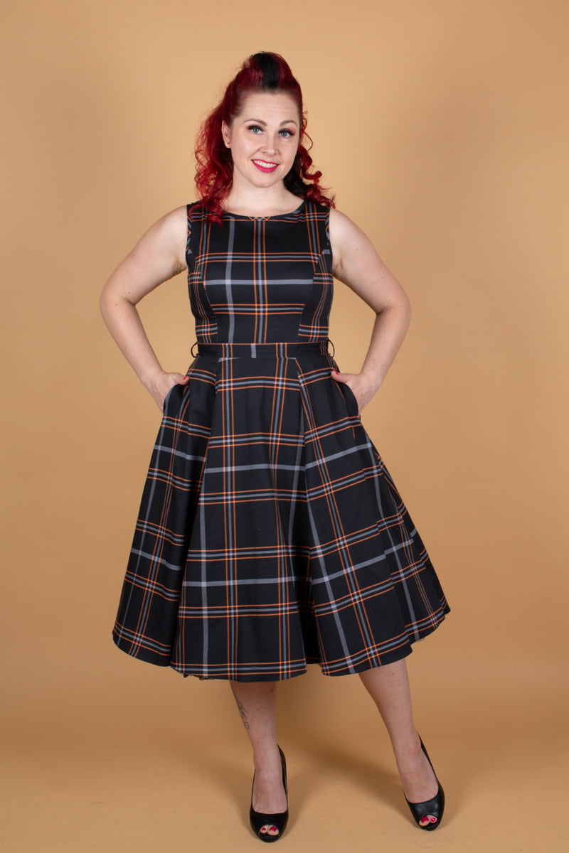 Hepburn Pumpkin Tartan Kellomekko-Lady Vintage-Miss Windy Shop