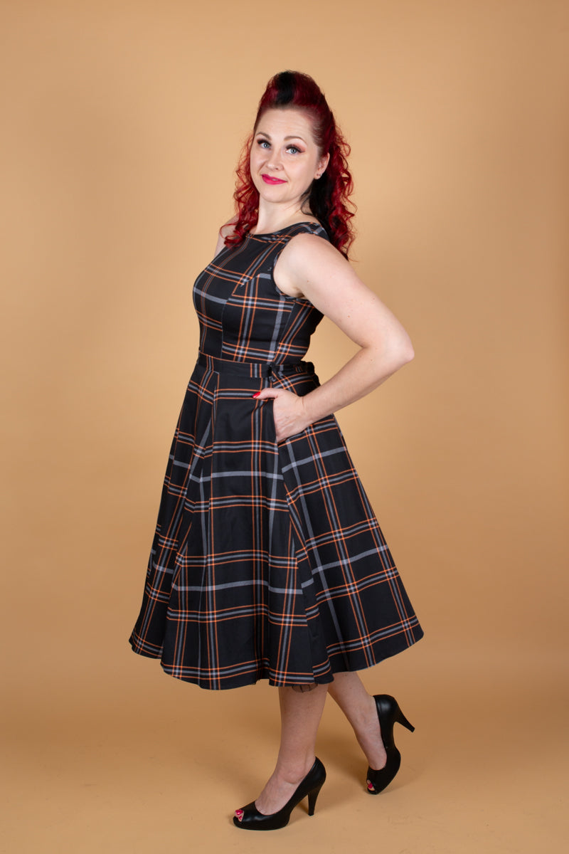 Hepburn Pumpkin Tartan Kellomekko-Lady Vintage-Miss Windy Shop