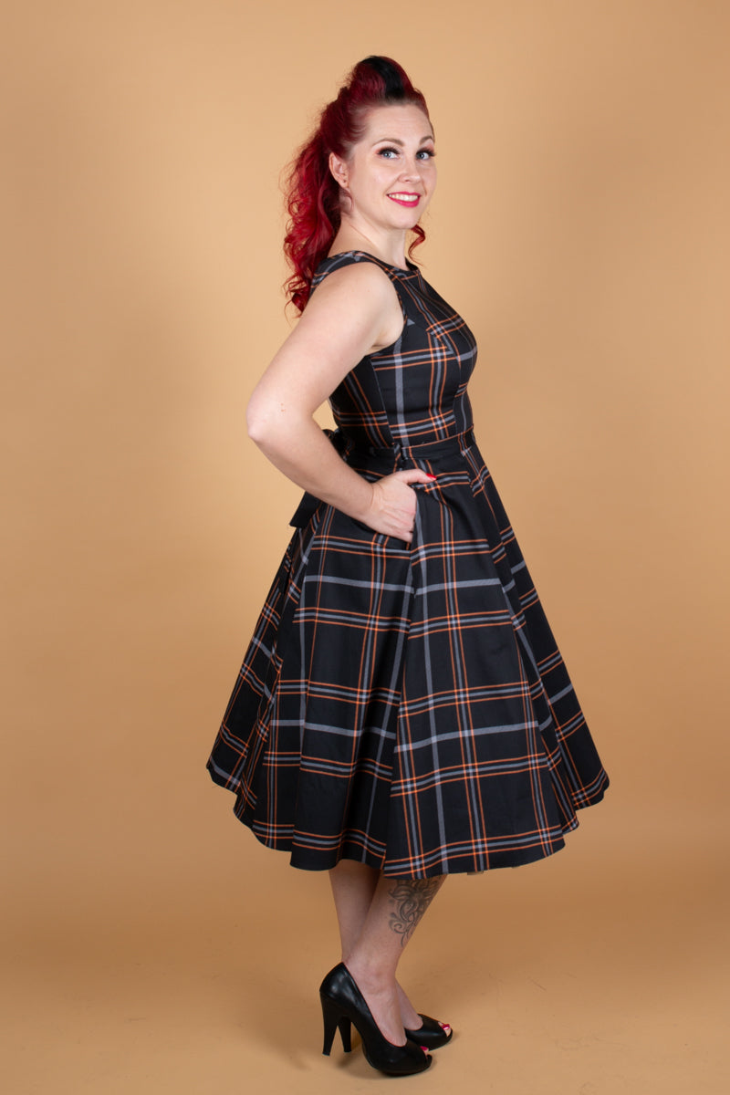 Hepburn Pumpkin Tartan Kellomekko-Lady Vintage-Miss Windy Shop