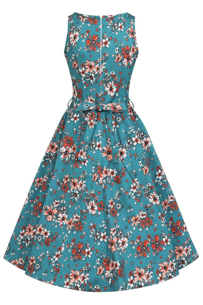 Hepburn Teal Floral Kellomekko-Miss Windy Shop-Miss Windy Shop