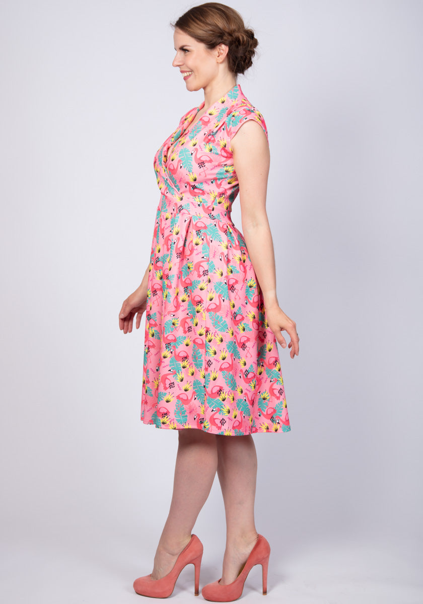 Eva 80's Flamingo Mekko-Lady Vintage-Miss Windy Shop